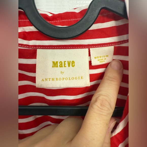 Maeve Anthropologie Red Striped Button Up Short Sleeve Dress Sz M - Picture 2 of 10